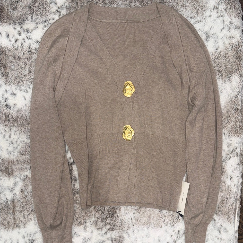 Commense Brown Cardigan with Gold Buttons